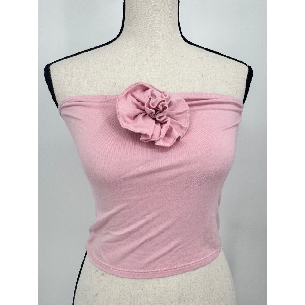 Reformation Tube‎ Top Womens S Pink Rosette Floral Strapless Tencel Lyocell